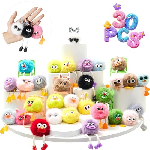 30PCS Party Favors Kids Keychains - Fun Keychain Cute Birthday Goodie Bags Stuffers for Kids Fuzzy Plush Keychain Bulk Monster Keychains Classroom Prizes Elementary Key Chains Bulk Treasure Box Toys