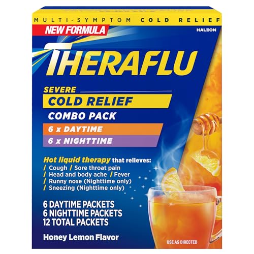 Theraflu Combo Daytime and Nighttime Severe Cold Relief Powder Honey Lemon Flavor 12 Count 6 Daytime + 6 Nighttime