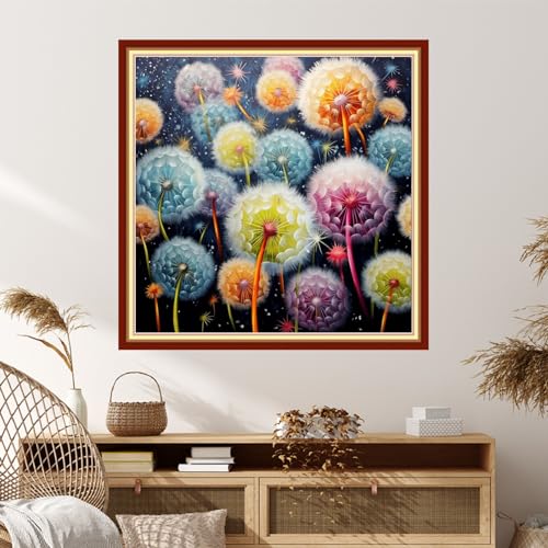 Image of Dimxvean Stamped Cross Stitch Kits,Cross Stitch Kits for Adults Beginners,Embroidery Kits Full Range of Cross Stitch Stamped Kits Needlepoint Kits Cross Stitch Patterns-Colorful Dandelion 18x18 inch