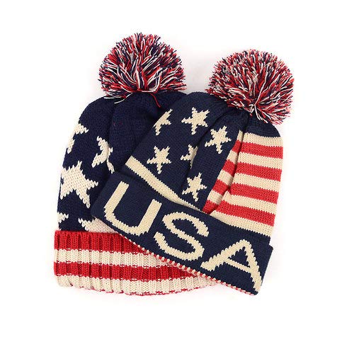 Isee Case Kid's Knit Pom Pom Beanie Ski Winter Hat For Little Boy/Toddler Boy/Toddler Girl/Little Girl (Usa Flag) #TOP3