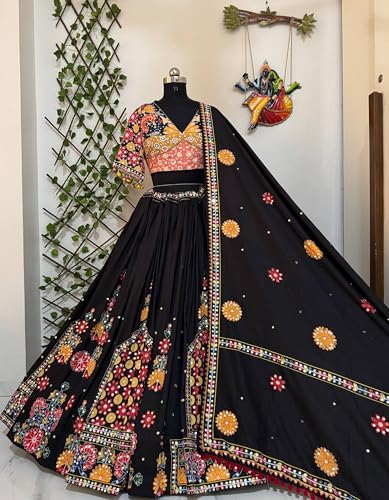 Women’s Navratri Lehenga Choli with Dupatta-Digital Printed Multi-Color Traditional Outfit for Wedding&Festival-V142