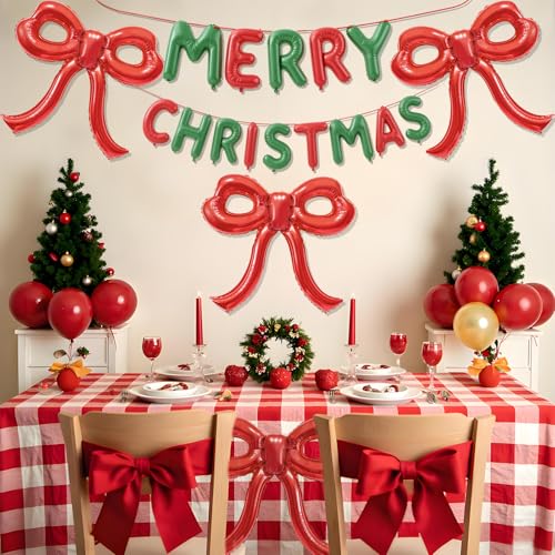 Image of 4 Pcs Red Bow Balloons Bow Party Decorations for Girl Women Red Bow Birthday Decorations Giant Foil Balloon for Baby Shower Engagement Wedding Christmas Decor Bachelorette Party Supplies