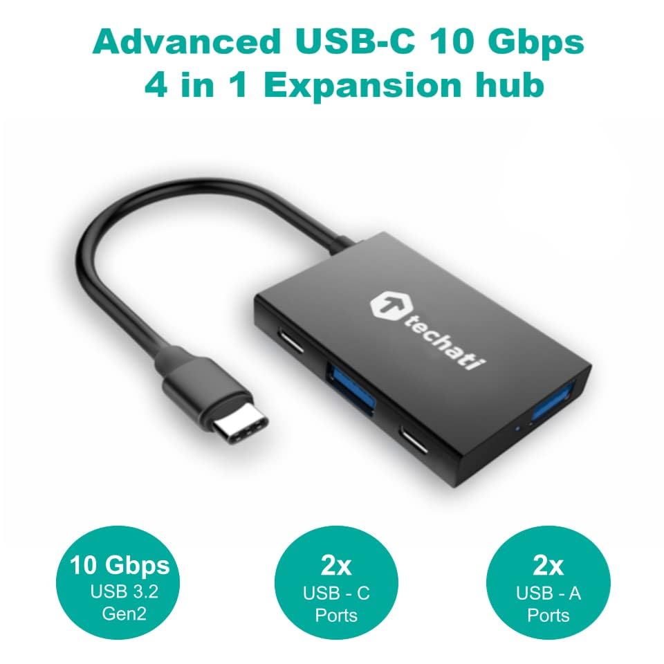 Image of Advanced 10Gbps 4 Port USB 3.2 Gen2 Type C Expansion hub with 2X USB-C and 2X USB-A Ports for use with MacBook, iPad, Windows Laptop, Surface, Android tab, Mobile and Type-C Devices