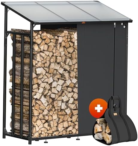GARDEBRUK® Kaminholzregal Außen Stahl XXL Schwarz mit Dach Abdeckung