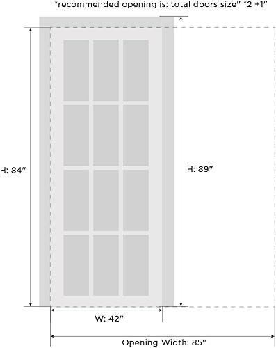 Miniatura 10 de Puerta corredera de bolsillo francesa de 24 x 96 pulgadas con vidrio transparente  Lucia 2166 seda blanca  Kit de accesorios de riel  Interior de