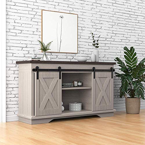 WINSOON 5FT Super Mini Barn Door Hardware Kit for Sliding Double Doors Small TV Stands Wardrobe Cabinets, I Shape Hanger (5FT Double Doors Kit)