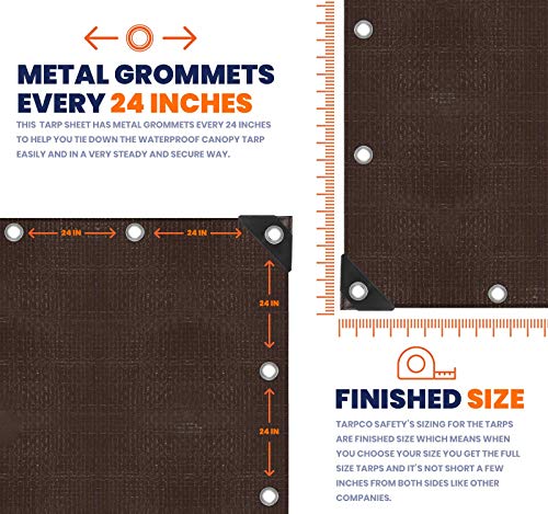 Image of Extra Heavy Duty 14 Mil Tarp Cover, Waterproof, UV Resistant, Rip and Tear Proof, Poly Tarpaulin with Reinforced Edges for Roof, Camping, Patio, Pool, Boat (Brown /Black 20′ X 30′)