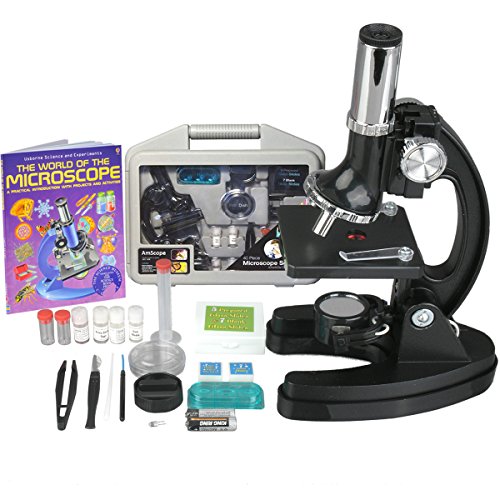amscope - 120x-1200x kids 52 pc microscope science kit  world of the microscope book - m30-abs-kt2-wm