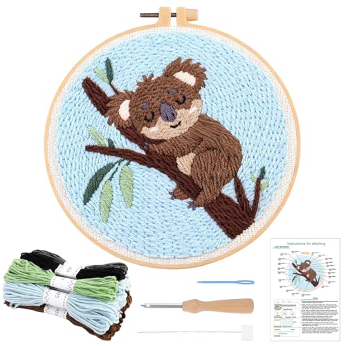 JSRQT Kit Aguja Perforadora Koala Bordado Arranque Punch Needle Adultos Principiantes Niños Tapiz para Bordar Iniciación Perforación Bricolaje Herramienta Punto de Cruz Magica Regalo