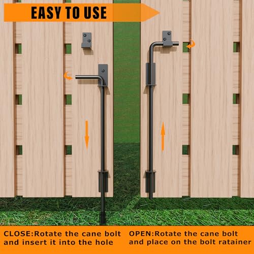 Image of 12 inch Heavy Duty Cane Bolt Gate Drop Rod with Black Finish-Steel Gate Ground Latch Designed for Wood Metal Vinyl Gates or Double Doors Fence Applications-2 Pack