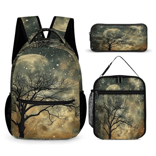 Tree Without Leaves Printed Backpack With Lunch Pack Storage Box Case 3pcs Lightweight Travel Backpack