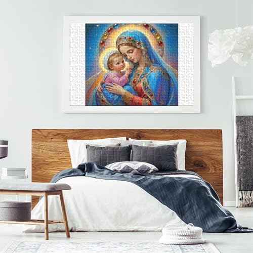 Puzzle de 1000 piezas de la Virgen María, ideal para relajarse en familia con arte religioso. 7