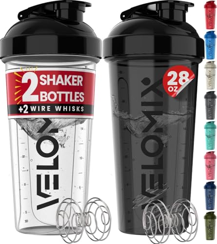 2 Pack- 28 oz Protein Shaker Bottles for Protein Mixes - 2x Wire Whisk | Leak Proof Shaker Cups for Protein Shakes | Gym Protein Shaker Bottle Pack | Shakers for Protein Shakes