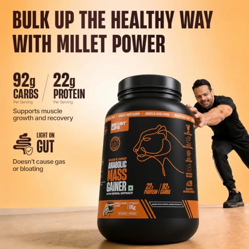 Image of BeastLife High Protein Mass /Weight Gainer | 1 KG | Cookies & Cream | NABL LAB Tested | For Muscle Gain & Fast Growth | Cereal-Based Formula, No Maltodextrin | India's #1 Cereal Based Bulk Gainer