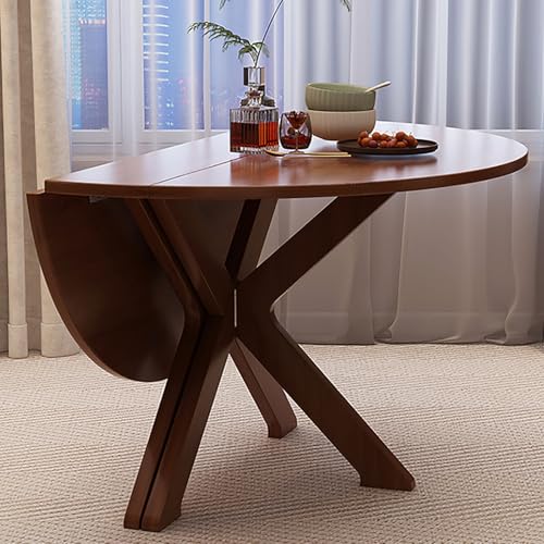 Mesa de comedor plegable redonda de bambú extensible, mesa de cocina que ahorra espacio con diseño de hoja caída, resistente, capacidad de 400 kg (120 x 75 cm), versada y elegante