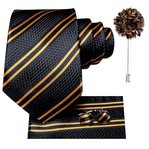 Image of Dubulle Mens Tie and Lapel Pin Paisley Striped Floral Necktie for Men Pocket Square Cufflinks 4PCS Set Wedding Party