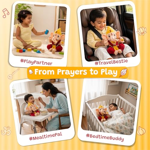 Image of WonderBuddy Divine Mantra Chanting Baby Ganesha with 10 Preloaded Mantras & Aartis, Musical Soft Plush Toy, Best Gift for Infants, Toddlers & Kids (Medium - 28 Cm)