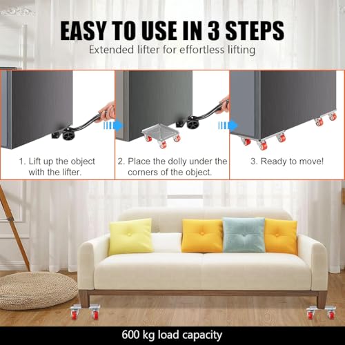 Image of HASTHIP Wheels for Heavy Furniture with 4 Leverage Pads, Riser Pads, Leverage Tool, Alloy Steel Furniture Lifter and Mover for Table, Plant Pot, Drawer, Home Appliances