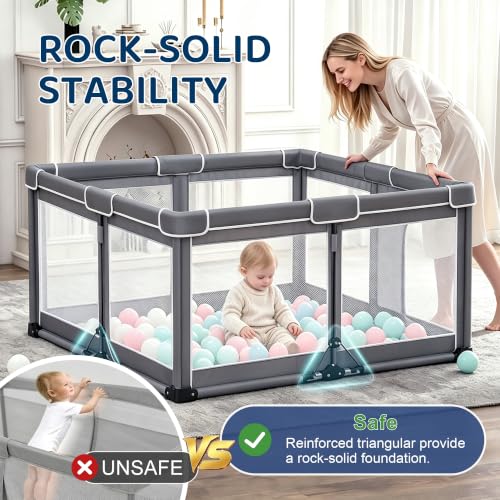 Image of 71x59 Foldable Baby Playpen with Mat, Portable Playard, 1-Min Setup