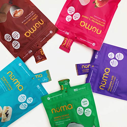 Healthy Chewy & Creamy Soft Candy Variety Pack - Low Sugar, All-Natural, Gluten Free, High Protein - 5 Bags of 8 Individually Wrapped Chews Each of Creme, Chocolate Milk, Strawberry, Coconut, Coffee