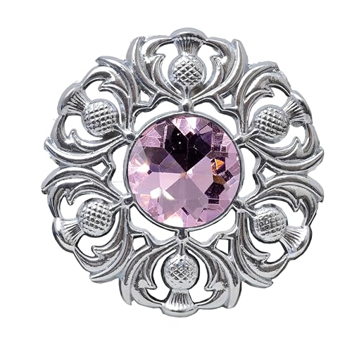 Image of Luxurious Scottish Kilt Fly Plaid Brooch - Premium Thistle Design Adorned with Sparkling Stones, Handcrafted Tartan Sash Pin, Luxurious Accessory for Women's Highland Dress