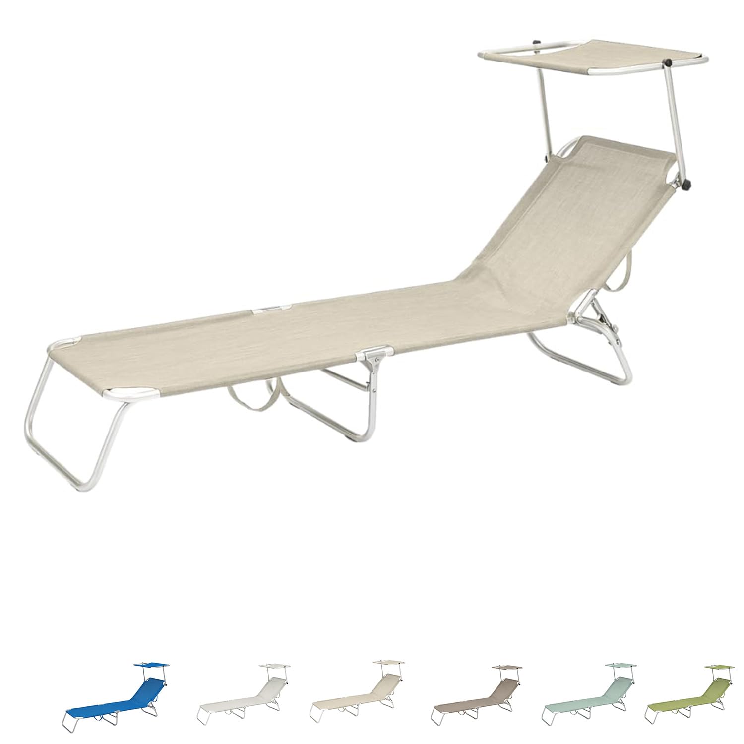 VIRSUS Lettino Prendisole Pieghevole 180x55x90 cm Textilene Metallo Tubolare 18mm Peso Max 120kg Beige
