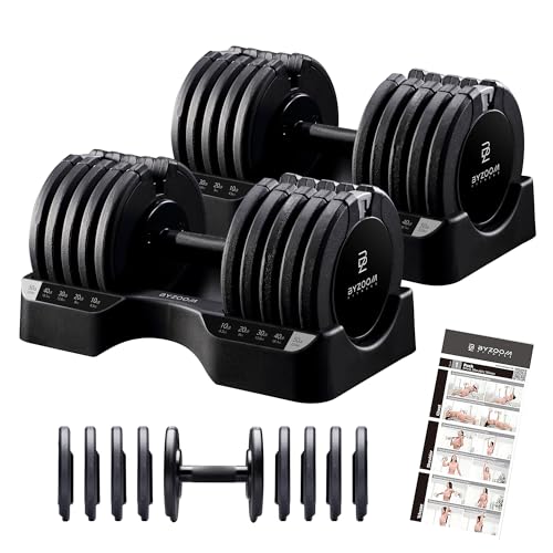 Image of BYZOOM FITNESS Pure Series Adjustable Dumbbell - 12.5 /25 /27.5 /50 /55 /75lb - ONE UNIT OR PAIR(check QTY before purchase) - 5-in-1 / 10-in-1 / 15-in-1 / 21-in-1 Flexible Hand Weights for Home Apartment Garage Gym, Strength Training & Fitness Workouts, White OR Black