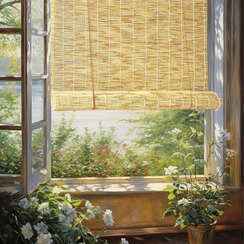 Persianas De Caña Interior，Persianas Enrollables Exterior，Persianas De Sombra Con Accesorios，Cuerda De Tracción Lateral，Partición De Sombreado，Ampliamente Utilizadas En Hogares(140x220cm/55x87in)