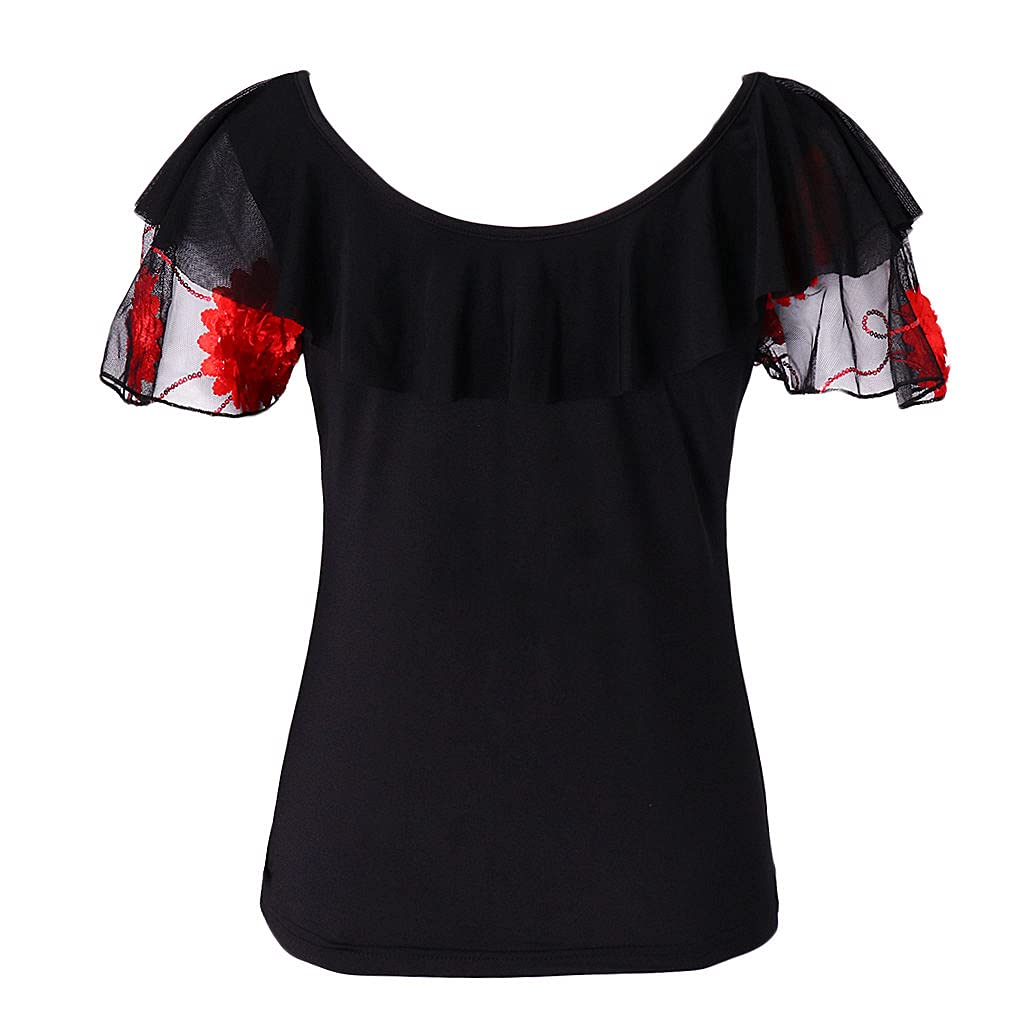Chemise de Danse Carrée Chemisier de Danse Latine Hauts à Manches Courtes