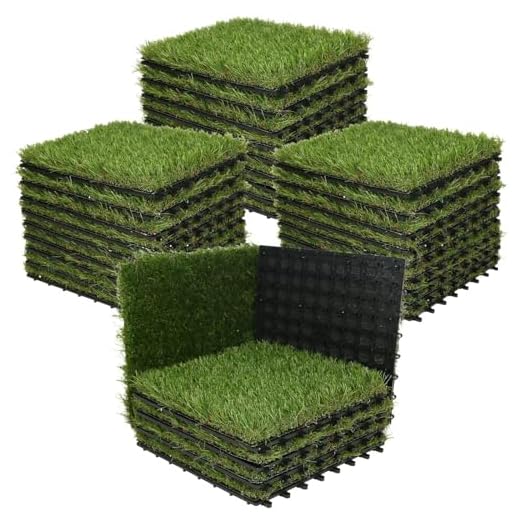 XLX TURF Artificial Grass Turf Tiles Interlocking Set 36 Pieces, Square Fake Grass Tiles Self-draining for Pet Indoor/Outdoor Flooring Decor, 12"x12", 8 Buckle Systerm