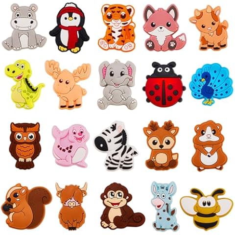 Ebristar Silicone Focal Beads, 20 Pcs Cute Animals Focal Beads for Pens Characters, Silicone Charm Beads Accessory Kit for Beaded Pens, Keychain Making & DIY Handmade Crafts Cover