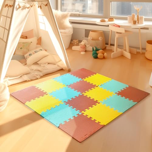 Image of TCBunny Kids Soft EVA Foam Jigsaw Puzzle Play Mat, 18 Interlocking Tiles and Edges Baby Play Mat, for Kids Gym, Nursery, Playroom, Pet Mat, Total Floor Coverage 16 Sq Ft