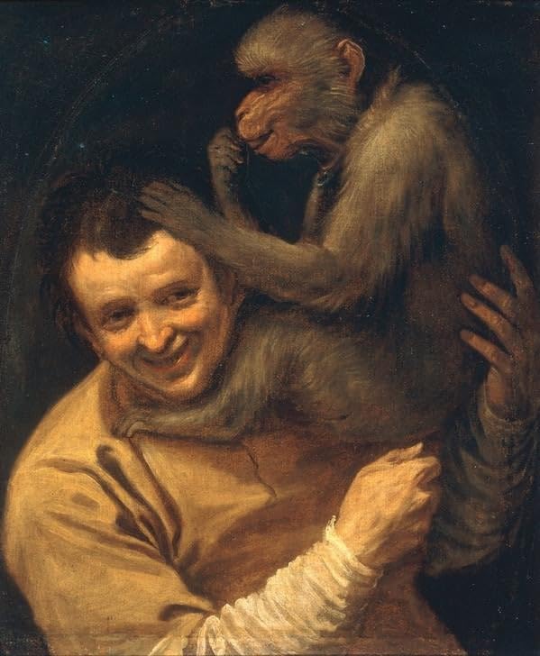Pintura vintage El hombre de los mil animales de Annibale Carracci en lienzo 60x90