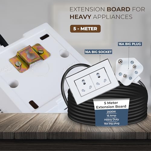 Image of Extension Board Heavy Duty Multi Socket 15A /16A /20A (2500 Watts 16A Big Plug and Two 16A Socket, 5 Meter)