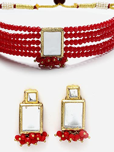 Image of Karatcart Black Crystal Beaded Choker Necklace Setfor Women
