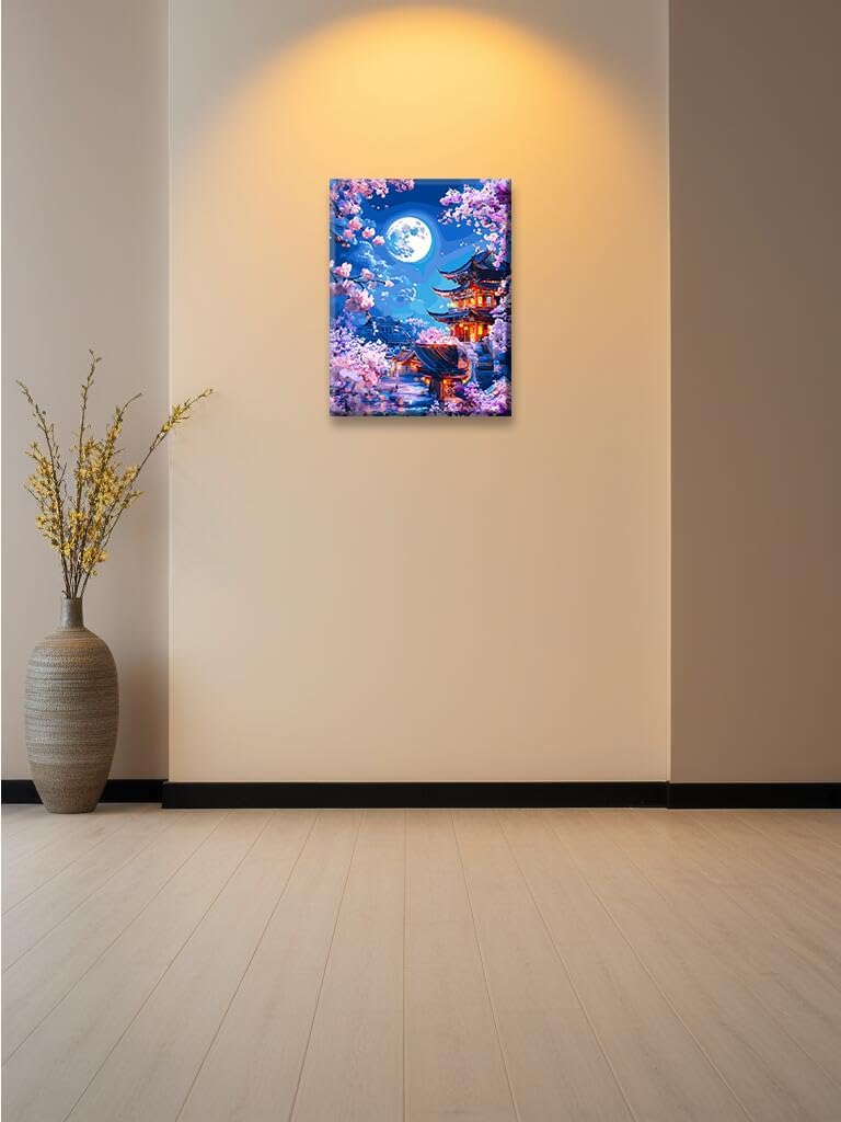 Moon Light Paint by Numbers Kit for Adults Beginner, DIY Painting for Beginners, Art by Numbers for Gifts Home Wall,Decor 16x20 Inch,Includes Some Optional Frames. (Frame, Starry Night 5)