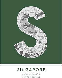 Wee Blue Coo Singapore Singapore City Map Green Colour Block Modern Typography Stylish Letter Unframed Word Wall Art Print Poster for Home Décor CITYMAP1