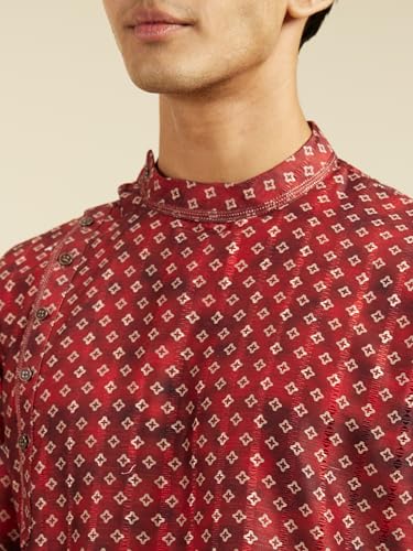Image of DIWAS by MANYAVAR Men's Art Silk Bandhani Prints Angrakha Style Kurta (1pc)