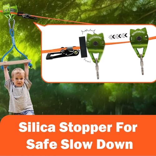 Image of Kids Zipline Cat Pulley, Ninja Slackline Slider with Brake Stopper | Smooth & Silky, Quick Setup, Children Toys, Backyard, Outdoor Playground Fitness Equipment, CPSC Approval