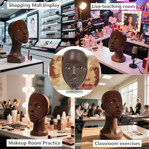 FGXY Make-up Trainieren Bausatz,silikon gesicht, Professionelle Mannequin Kopf Set, Wiederverwendbare Silikon Übungsmaske, Praktische Geschenke für Make-up Artists und Kosmetikerinnen(dunkle Haut)