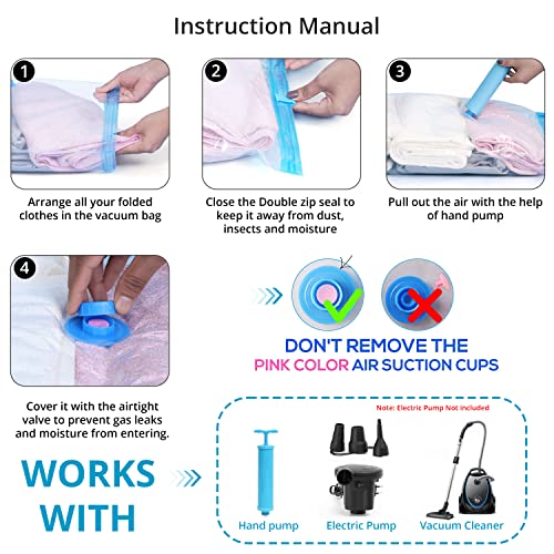 Image of ABOUT SPACE 6 Pcs Vacuum Bags for Travel with Pump-Reusable Packing Vacuum Storage Bags for Cloth with Ziplock,Space Saver Bags /Sealer Bags for Home 40X60,50X70,60X80,70X100,80X100,80X120