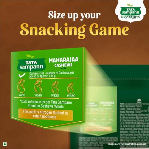 Image of Tata Sampann Maharajaa Cashews /Kaju (Whole), Source of Protein, Magnesium, Phosphorus, Dietary Fibre, Chef Ranveer Brar's Choice, 200g
