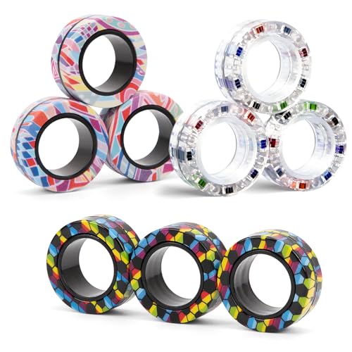 Image of 9Pcs Magnetic Rings Fidget Toys for Adults and Kids,Fidget Spinner Rings for Anxiety Relief Therapy Toys for Boy and Girl Ages 8-13,Teens Gift for Teen Party Favors Stocking Stuffers