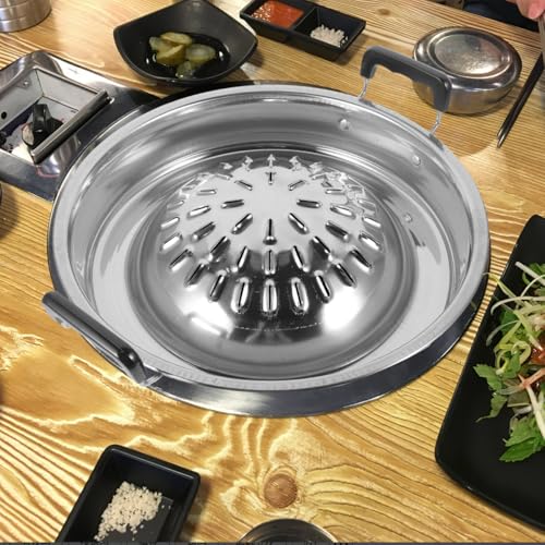 ABOOFAN Thai Korean BBQ Grill Pan Stainless Steel Barbecue Grill Topper Camping BBQ Pan for Shabu Vegetable Egg Pork Beef Meat Garlic Korean Cookware Silver - Image 7