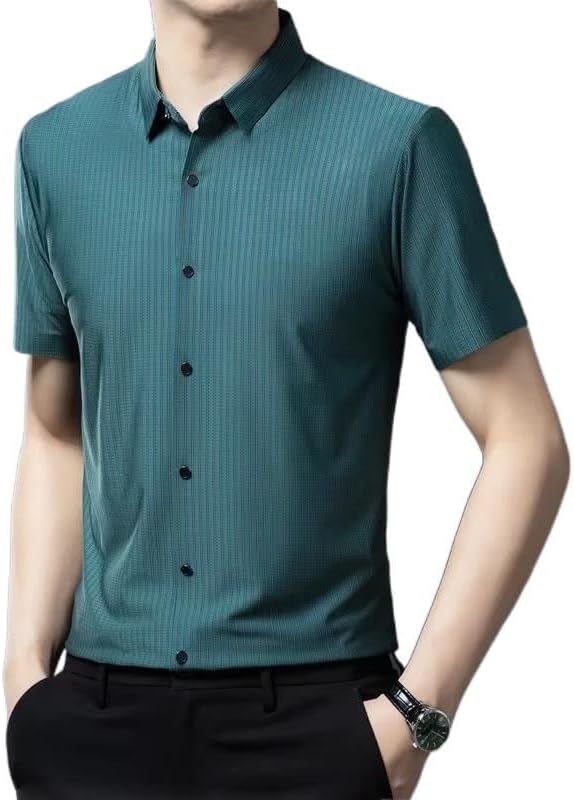 Men's Casual Button Down Shirts Short Sleeve Striped Cotton Beach Summer Vacation T-Shirt
