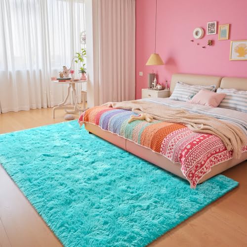 image for junovo Blue Washable Area Rug for Boys Bedroom Living Room, 4x5.3 Soft