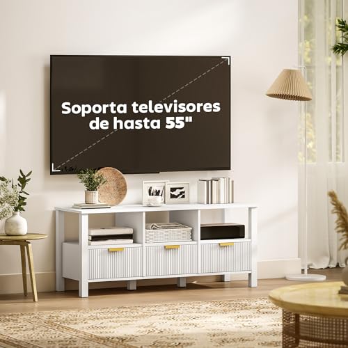 HOMCOM Mueble de TV Moderno para Salón, Mesa TV con 3 Cajones y 3 Estantes Abiertos, para Televisión de 43-55 Pulgadas, 120x39,5x50 cm, Blanco - imagen 3