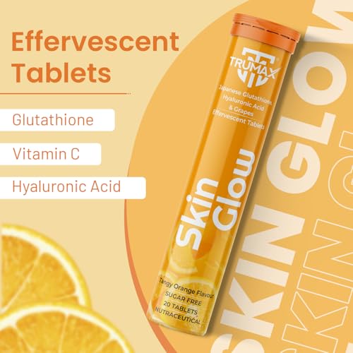 Image of Skin Glow Japanese Glutathione Effervescent Tablets - Pack of 4 (80 Tablets) | 500mg L-Glutathione with Vitamin C & Hyaluronic Acid | Tangy Orange Flavor Skin Glow Supplement for Clear, Radiant Skin