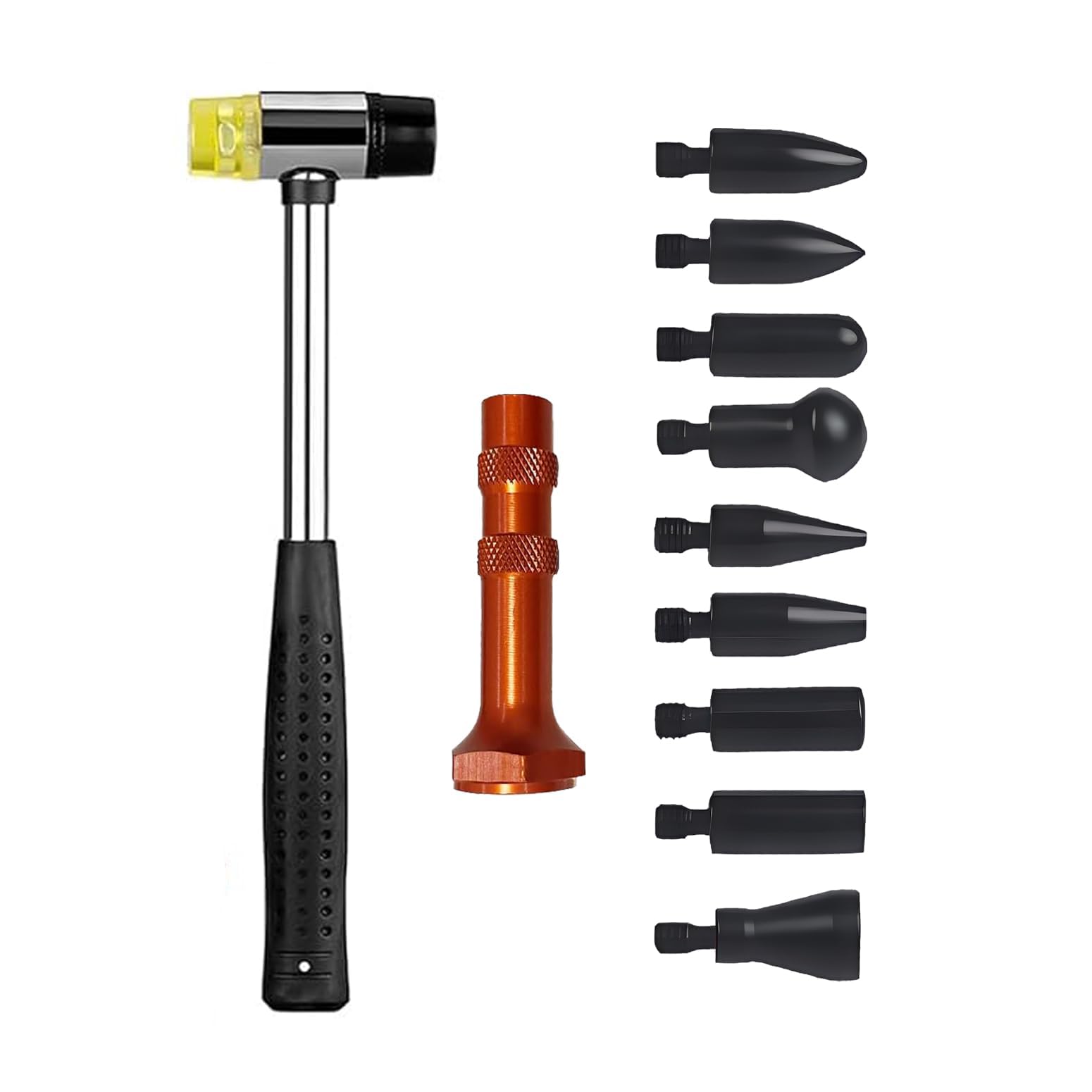 Paintless Dent Repair Kit, Rubber Hammer with Tap Down Pen and 9 Shaped Heads, Dent Removal Tool for Car Body, Appliance Metal Panels, DIY Dent Repair