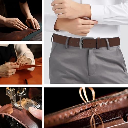 Men's Faux Leather Dress Belt，Classic & Fashion Jeans Belts with Single Prong Buckle for Work Business and Casual (Dark Brown 38)4